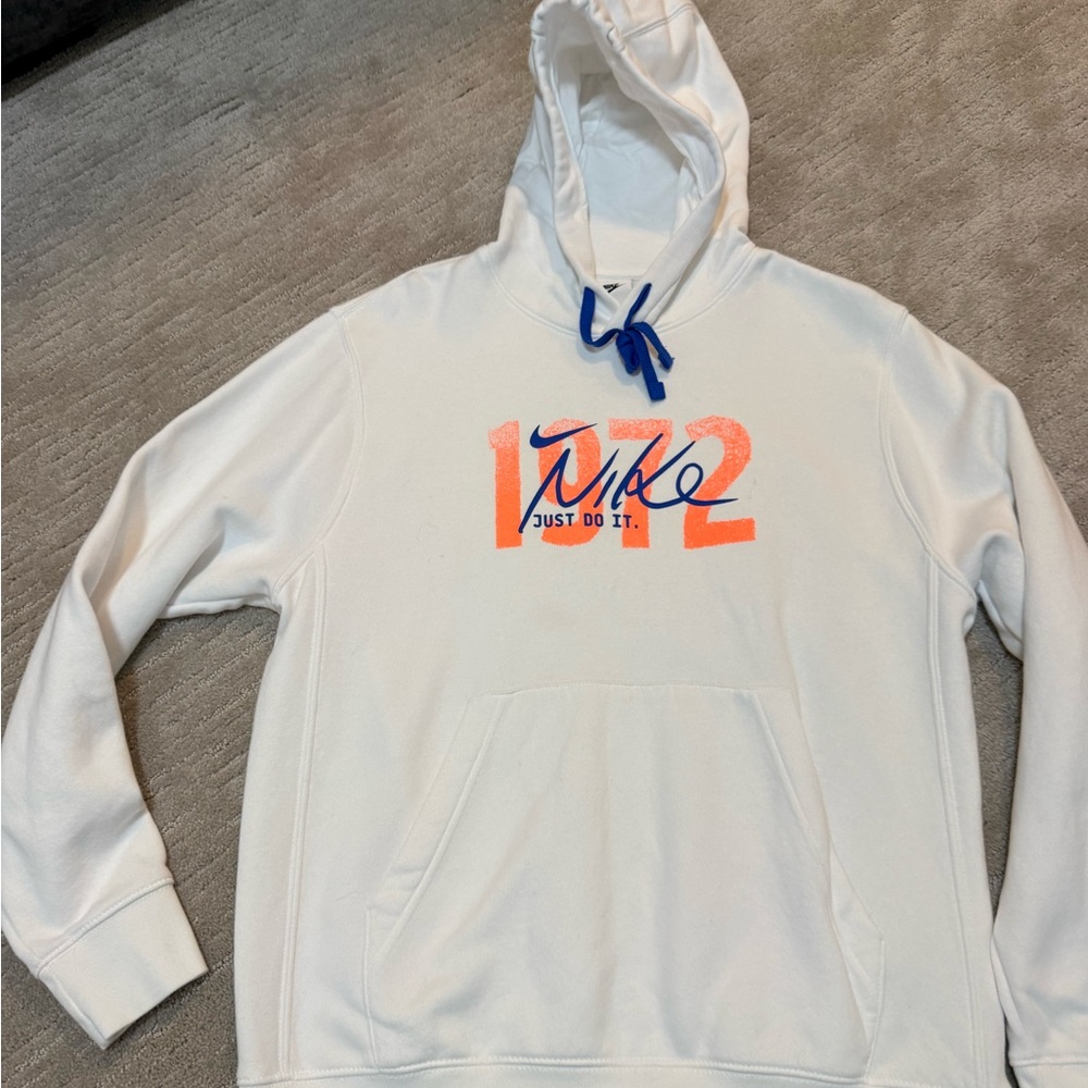 Nike White Hoodie with Blue and Orange Details